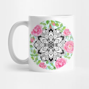 Pink Roses and Mandalas on Sky Blue Lace Mug